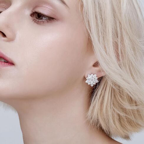Gold-Plated White 5A Cubic Zirconia CZ Cherry Blossom Stud Earrings 丨925 Sterling Silver Ear Posts丨Classic Sakura Flower-Themed Earrings丨Hypoallergenic Graceful Jewelry Gift for Her Mom Women Wife in Saudi Arabia