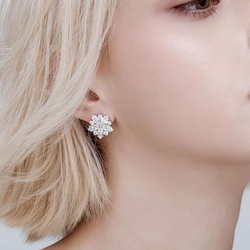 Gold-Plated White 5A Cubic Zirconia CZ Cherry Blossom Stud Earrings 丨925 Sterling Silver Ear Posts丨Classic Sakura Flower-Themed Earrings丨Hypoallergenic Graceful Jewelry Gift for Her Mom Women Wife in Saudi Arabia