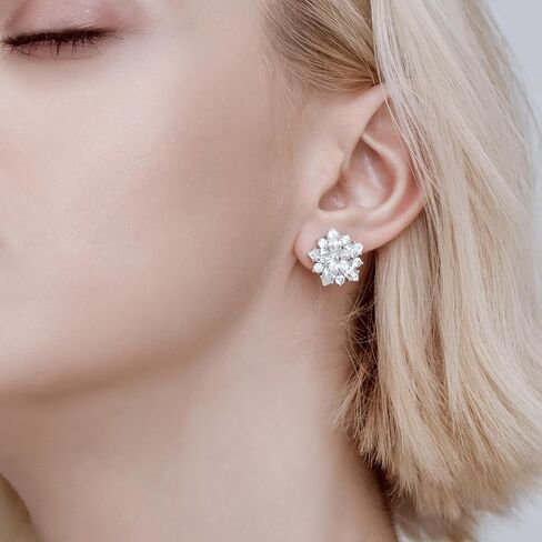 Gold-Plated White 5A Cubic Zirconia CZ Cherry Blossom Stud Earrings 丨925 Sterling Silver Ear Posts丨Classic Sakura Flower-Themed Earrings丨Hypoallergenic Graceful Jewelry Gift for Her Mom Women Wife in Saudi Arabia