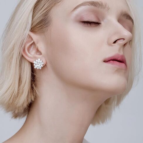 Gold-Plated White 5A Cubic Zirconia CZ Cherry Blossom Stud Earrings 丨925 Sterling Silver Ear Posts丨Classic Sakura Flower-Themed Earrings丨Hypoallergenic Graceful Jewelry Gift for Her Mom Women Wife in Saudi Arabia