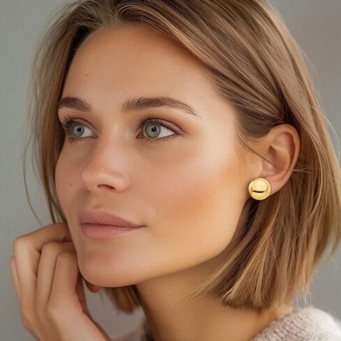 14K Yellow Gold Ball Stud Earrings 15.5mm Polished Button For Women Push Back Hypoallergenic Jewelry Classic Gift in Saudi Arabia