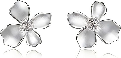 Solid 925 Sterling Silver Flower Stud Earrings for Women Teens Gardenia Flower Post Stud Earrings Wedding Hypoallergenic in Saudi Arabia