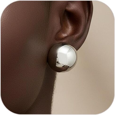 Gold Round Earrings for Women Gold Silver Chunky Wide Round Stud Earring Geometric Circle Silver Gold Earrings Trendy Thick Lightweight Golden Earring for Women in Saudi Arabia