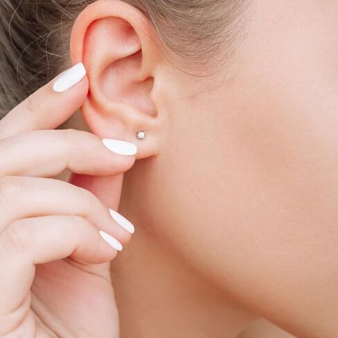 Silver Stud Earrings for Women, 6 Pairs Stainless Steel Tiny Earrings, 2mm Cubic Zirconia Flat Back Earring - 20G CZ Studs Jewelry Set in Kuwait