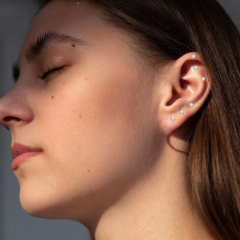 Silver Stud Earrings for Women, 6 Pairs Stainless Steel Tiny Earrings, 2mm Cubic Zirconia Flat Back Earring - 20G CZ Studs Jewelry Set in Kuwait