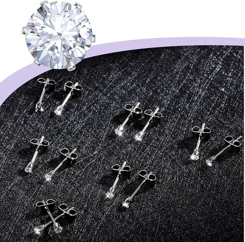 Silver Stud Earrings for Women, 6 Pairs Stainless Steel Tiny Earrings, 2mm Cubic Zirconia Flat Back Earring - 20G CZ Studs Jewelry Set in Kuwait