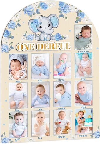 R HORSE My First Year Photo Frame Board - إطار صورة السنة الأولى للطفل 12 شهرًا لوحة معلم عرض الصور لوحة خشبية إطار تذكاري محايد للطفل هدية ديكور حضانة عيد الميلاد الأول للأولاد والبنات in Kuwait