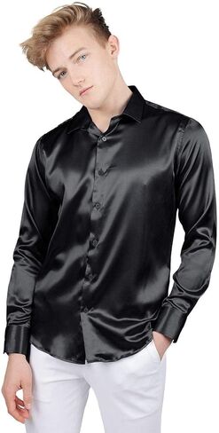 Barabas Men's Shiny Long Sleeve Button Down Metallic Shirts B312 in Saudi Arabia
