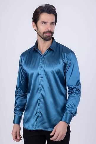 Barabas Men's Shiny Long Sleeve Button Down Metallic Shirts B312 in Saudi Arabia