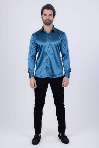 Barabas Men's Shiny Long Sleeve Button Down Metallic Shirts B312 in Saudi Arabia