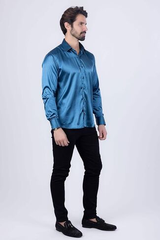 Barabas Men's Shiny Long Sleeve Button Down Metallic Shirts B312 in Saudi Arabia