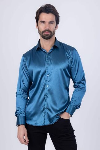 Barabas Men's Shiny Long Sleeve Button Down Metallic Shirts B312 in Saudi Arabia