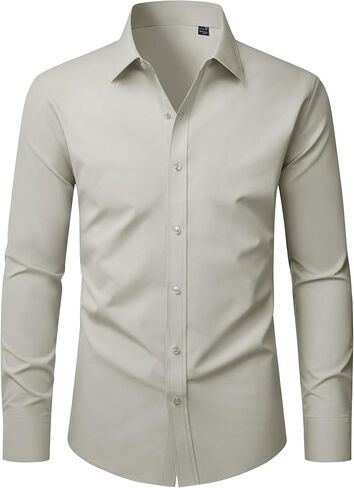 J.VER Mens Dress Shirts Long Sleeve Solid Formal Shirt Stretch Business Casual Wedding Button Down Shirts in Kuwait