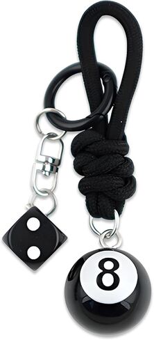 8 Ball Dice Charm Keychain - Black Rope Knot Cute Bag Purse Accessories Y2K Aesthetic Key Chain for Women Men in Kuwait