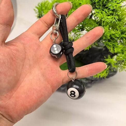 8 Ball Dice Charm Keychain - Black Rope Knot Cute Bag Purse Accessories Y2K Aesthetic Key Chain for Women Men in Kuwait
