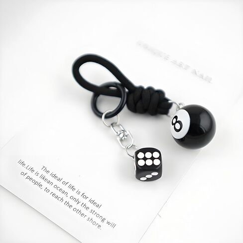 8 Ball Dice Charm Keychain - Black Rope Knot Cute Bag Purse Accessories Y2K Aesthetic Key Chain for Women Men in Kuwait