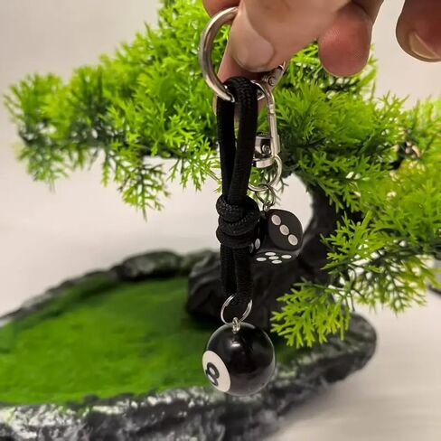 8 Ball Dice Charm Keychain - Black Rope Knot Cute Bag Purse Accessories Y2K Aesthetic Key Chain for Women Men in Kuwait