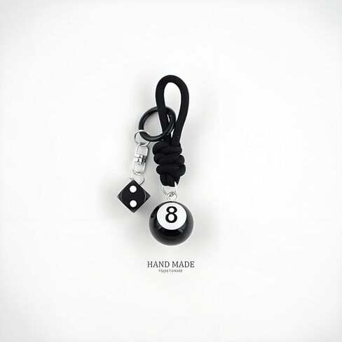 8 Ball Dice Charm Keychain - Black Rope Knot Cute Bag Purse Accessories Y2K Aesthetic Key Chain for Women Men in Kuwait