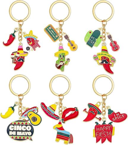 coadipress 6 PCS Cinco De Mayo Keychain Red Chili Pepper Cactus Fiesta Mexican Style Keychains for Bag Car Purse (Red) in Saudi Arabia