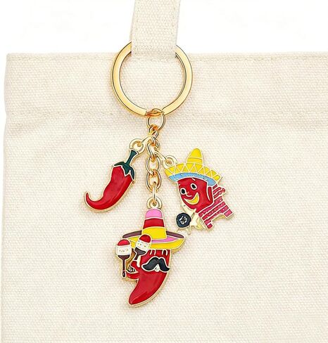 coadipress 6 PCS Cinco De Mayo Keychain Red Chili Pepper Cactus Fiesta Mexican Style Keychains for Bag Car Purse (Red) in Saudi Arabia