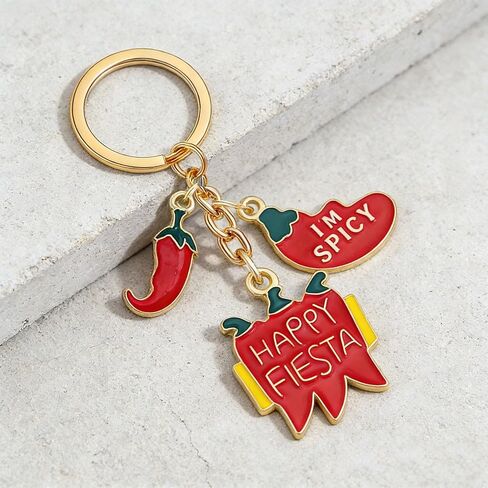 coadipress 6 PCS Cinco De Mayo Keychain Red Chili Pepper Cactus Fiesta Mexican Style Keychains for Bag Car Purse (Red) in Saudi Arabia