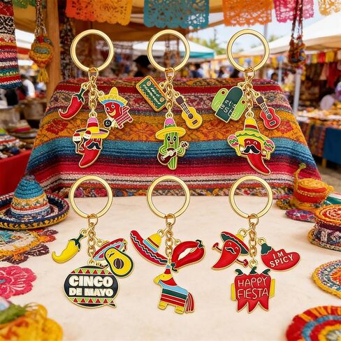 coadipress 6 PCS Cinco De Mayo Keychain Red Chili Pepper Cactus Fiesta Mexican Style Keychains for Bag Car Purse (Red) in Saudi Arabia