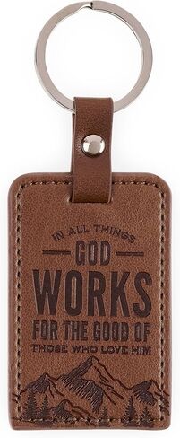 Christian Art Gifts Novelty Inspirational Scripture Vegan Leather Split Metal Keychain for Men & Women: God Works for Good Encouraging Bible Verse, Heat-debossed, Brown in Saudi Arabia