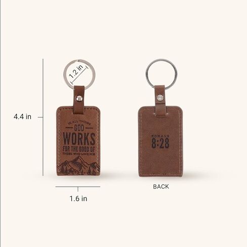 Christian Art Gifts Novelty Inspirational Scripture Vegan Leather Split Metal Keychain for Men & Women: God Works for Good Encouraging Bible Verse, Heat-debossed, Brown in Saudi Arabia