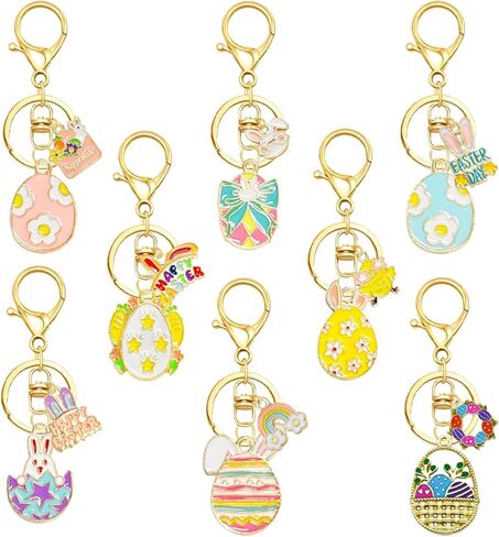 Easter Egg Keychain with Rainbow Bunny Rabbit Carrot Enamel Charms Cute Purse Bag Accessories, 5-8 Pairs in Saudi Arabia