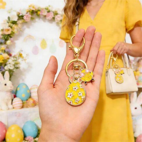 Easter Egg Keychain with Rainbow Bunny Rabbit Carrot Enamel Charms Cute Purse Bag Accessories, 5-8 Pairs in Saudi Arabia