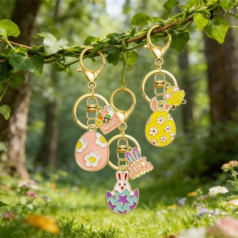 Easter Egg Keychain with Rainbow Bunny Rabbit Carrot Enamel Charms Cute Purse Bag Accessories, 5-8 Pairs in Saudi Arabia