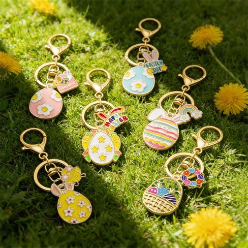Easter Egg Keychain with Rainbow Bunny Rabbit Carrot Enamel Charms Cute Purse Bag Accessories, 5-8 Pairs in Saudi Arabia