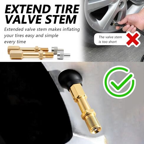 2PCS Tire Valve Stem Extensions,50mm Tire Valve Extender with Straight Extension Design,Universal Tires Valves Extension Car Accessories for Standard American Valves in Kuwait