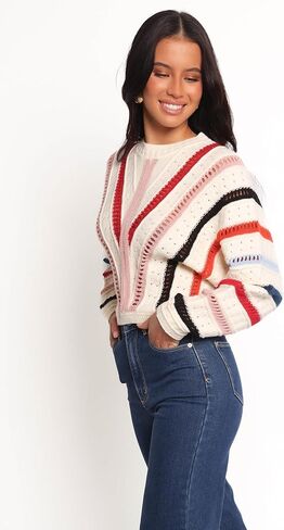 Marie Stripe Knit Sweater - White M in Saudi Arabia