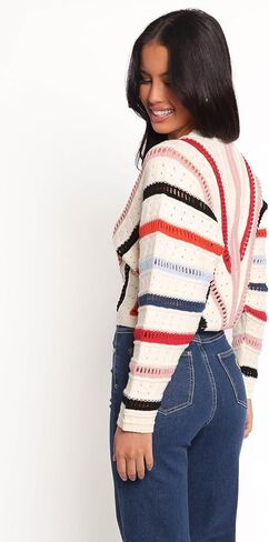 Marie Stripe Knit Sweater - White M in Saudi Arabia