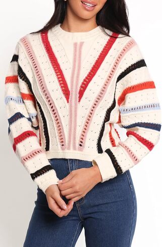 Marie Stripe Knit Sweater - White M in Saudi Arabia