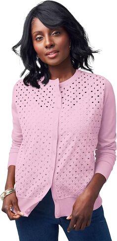 Jessica London Women's Plus Size Fine Gauge Eyelet Cardigan in Kuwait
