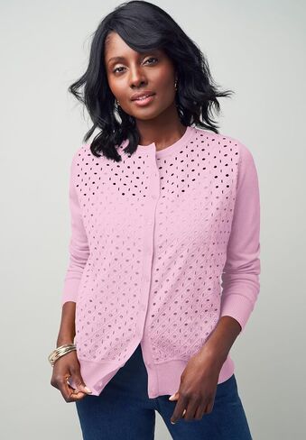 Jessica London Women's Plus Size Fine Gauge Eyelet Cardigan in Saudi Arabia