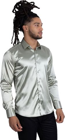Barabas Men's Shiny Long Sleeve Button Down Metallic Shirts B312 in Saudi Arabia