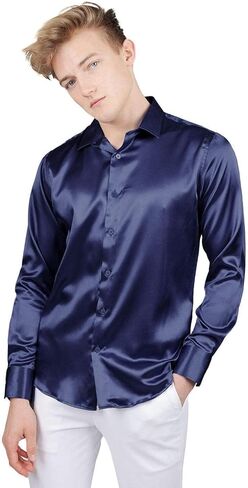 Barabas Men's Shiny Long Sleeve Button Down Metallic Shirts B312 in Saudi Arabia