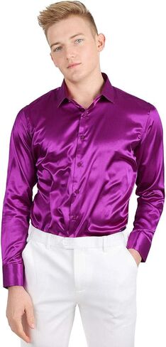Barabas Men's Shiny Long Sleeve Button Down Metallic Shirts B312 in Saudi Arabia