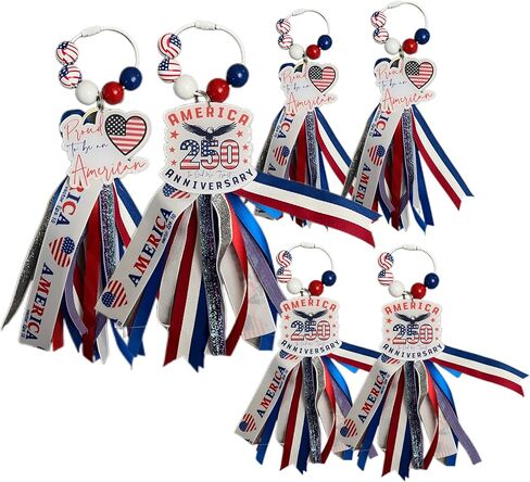 Patriotic Beaded Keychain Tassel USA Mom 250th Anniversary Charms Bogg Bags Accessories Backpacks Gifts in Kuwait