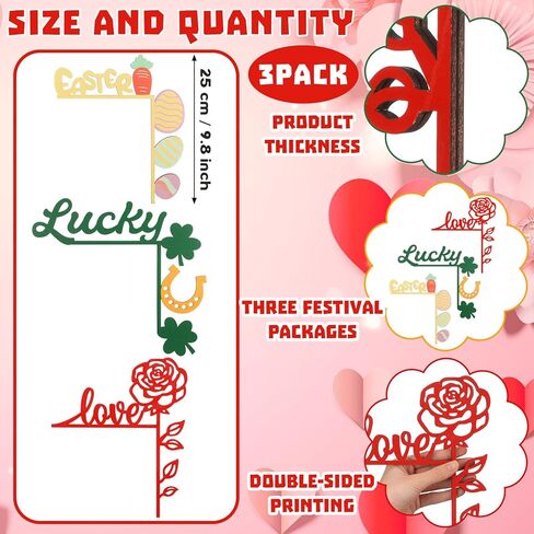 3 Pcs Valentine's Day Door Corner Sign Wooden Door Topper St. Patrick's Day Door Corner Sign Easter Door Corner Sign, Door Frame Signage Heart Door Corner Decor for Door Wall Window Decor in Kuwait