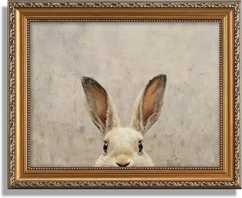 ASTRDECOR Gold Framed Wall Art - Vintage Easter Bunny Art Painting, Spring Rabbit Canvas Oil Painting Poster for Rustic Easter Décor, Kids Room, Nursery & Farmhouse Bedroom or Festive Spaces, 9x12inch in Kuwait