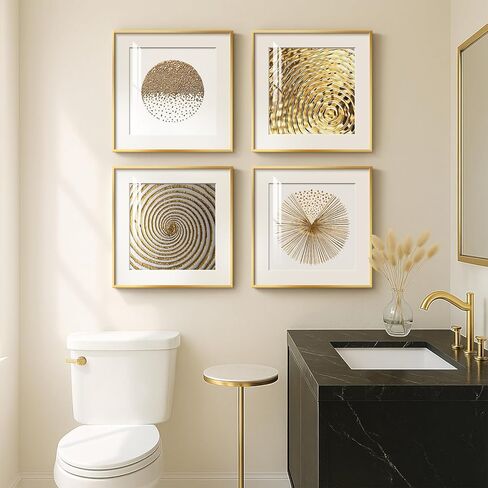 4 Pcs Framed Modern Gold and White Wall Art, Luxury Minimalist Canvas Pictures Prints, Geometric Painting Artwork Home Decoration for Hallway, Bathroom, Dining Room and Living Room in Saudi Arabia