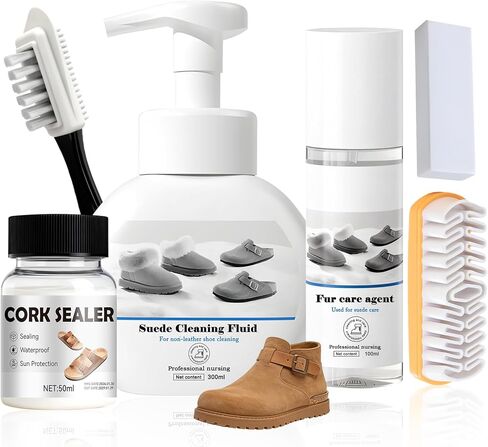5-In-1 Suede Shoe Cleaner Kit, Suede Care Kit with 300ml Suede Cleaner,100ml Suede Protector, 50ml Cork Sealer, Suede Brush and Eraser for Shoes, Sandals Suede, Nubuck in Kuwait