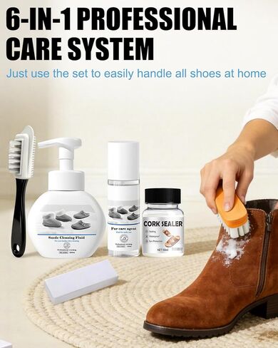 5-In-1 Suede Shoe Cleaner Kit, Suede Care Kit with 300ml Suede Cleaner,100ml Suede Protector, 50ml Cork Sealer, Suede Brush and Eraser for Shoes, Sandals Suede, Nubuck in Kuwait