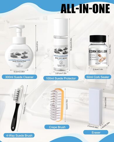 5-In-1 Suede Shoe Cleaner Kit, Suede Care Kit with 300ml Suede Cleaner,100ml Suede Protector, 50ml Cork Sealer, Suede Brush and Eraser for Shoes, Sandals Suede, Nubuck in Kuwait