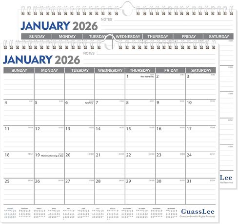 تقويم حائط GuassLee 2026-2027، 2 حزمة من التقويمات الورقية المعلقة لمدة 18 شهرًا من يناير 2026 إلى يونيو 2027، 14 بوصة × 11.5 بوصة، 2026 مخطط حائط مع ملاحظات لسهولة التخطيط للمكتب المنزلي للمدرسة in Saudi Arabia