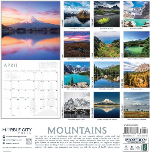 Mountains 2026 Calendar | 2026 Wall Calendar | Monthly Planner | Planner 2026-2027 | Marble City Press | 12" x 24" | Sustainable | Plastic Free | Printed on Thick Art Paper in Kuwait